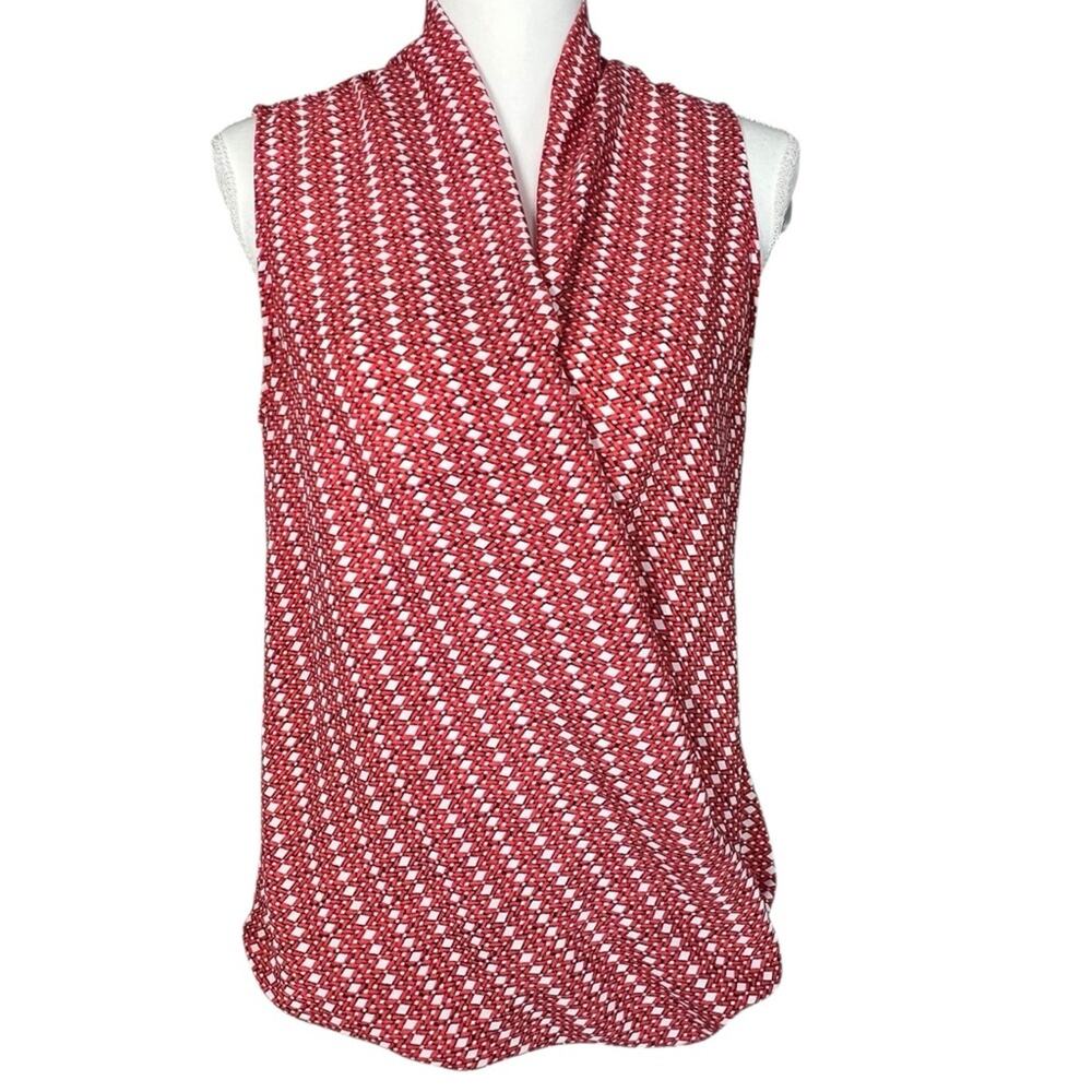 Pleione Sleeveless Faux Wrap Blouse Red Black Women’s size medium